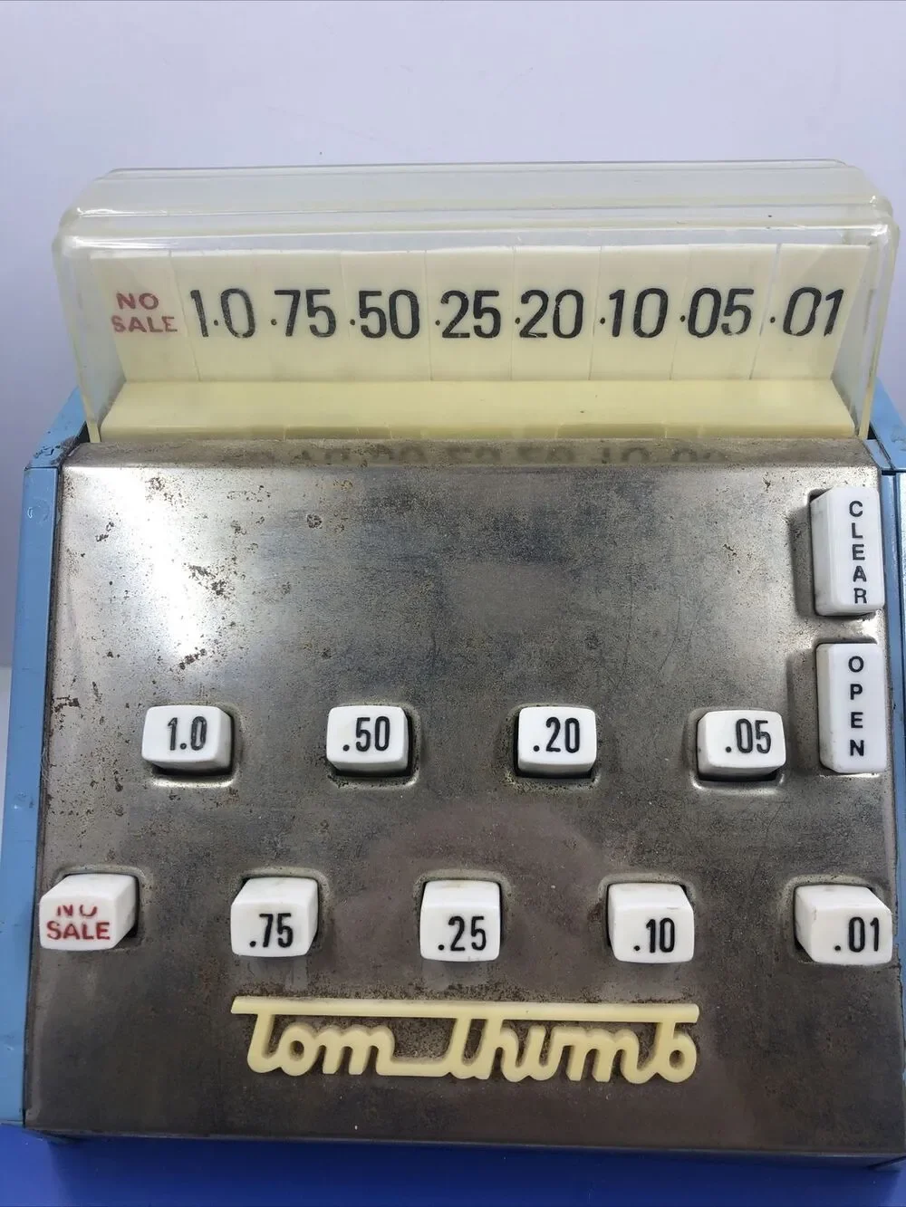Vintage Blue Tom Thumb Toy Cash Register  Made in England- Works. US Pat￼￼